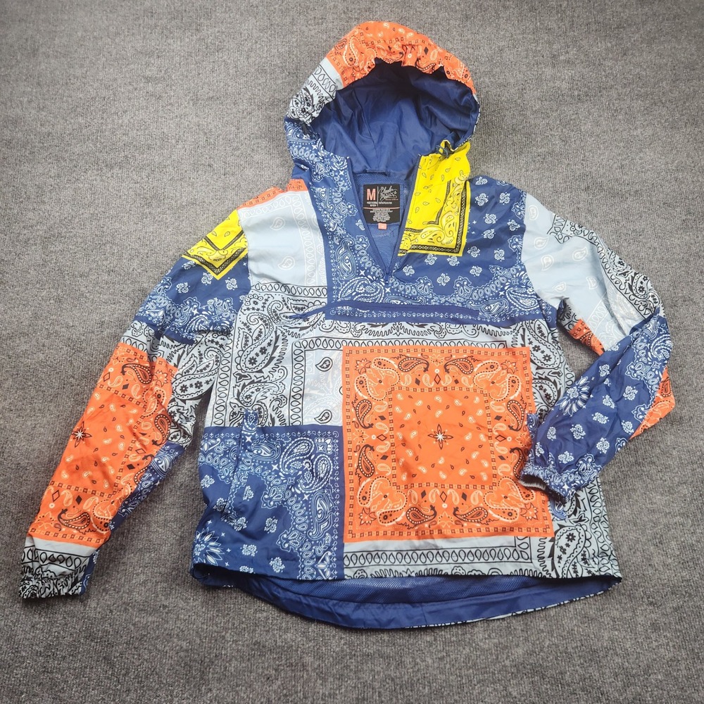 Bleecker & Mercer Patchwork‎ Windbreaker Mens Bandana Half Zip Anorak Medium